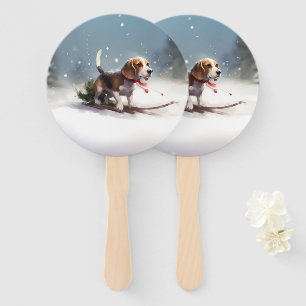 Beagle Weihnachten Schnee Winter Fächer