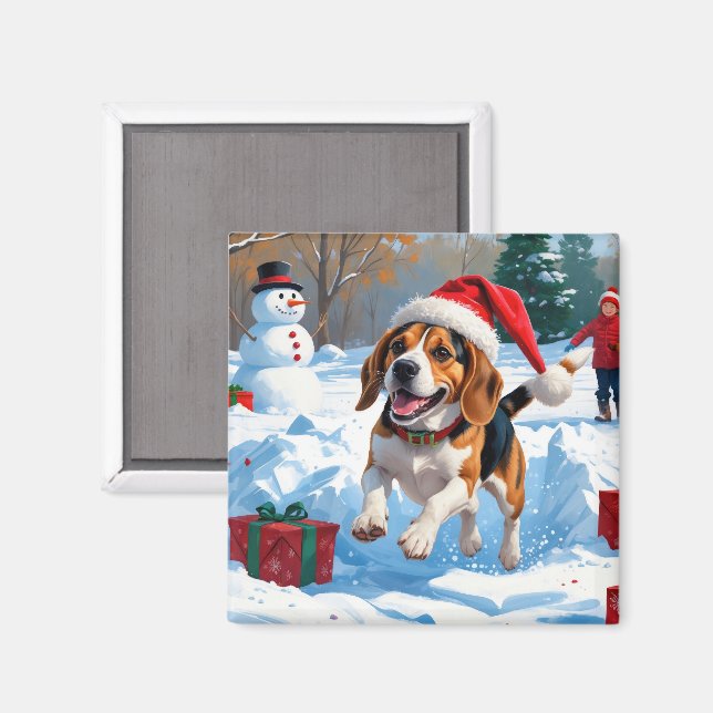 Beagle Weihnachten Weihnachtsfest Schneeszene Magnet (Vorderseite/Rückseite)