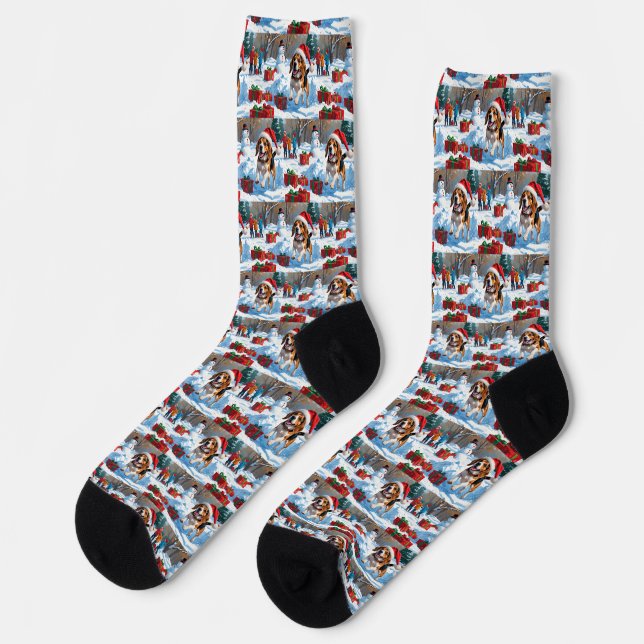Beagle Weihnachten Weihnachtsfest Schneeszene Socken (Linkes Detail)