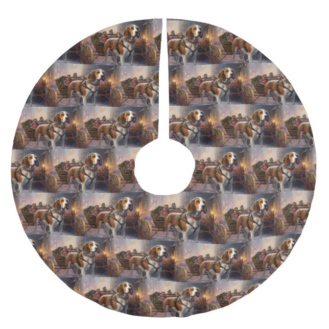 Beagle Weihnachts-Feiertage Polyester Weihnachtsbaumdecke (Vorderseite)