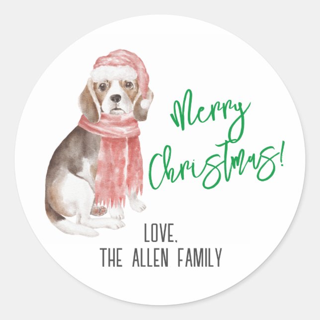 Beagle Weihnachtsaufkleber Runder Aufkleber (Vorderseite)