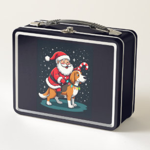 Beagle Weihnachtsbeleuchtung Weihnachtsmann Reitet Metall Brotdose