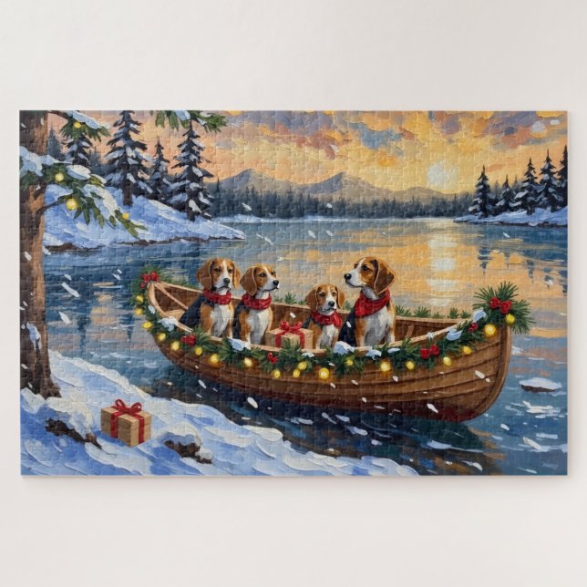 Beagle Weihnachtsboot-Feiertag (Horizontal)