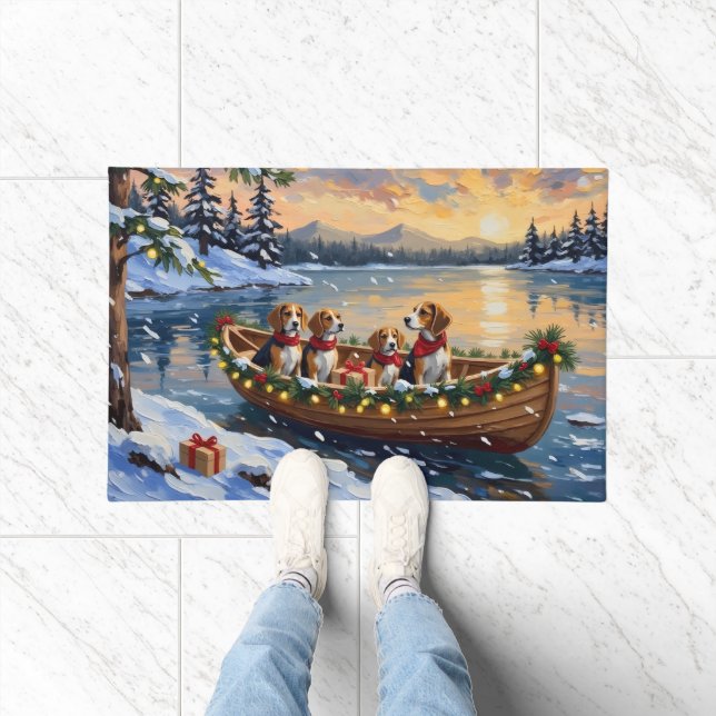 Beagle Weihnachtsboot-Feiertag Fußmatte (Indoor)