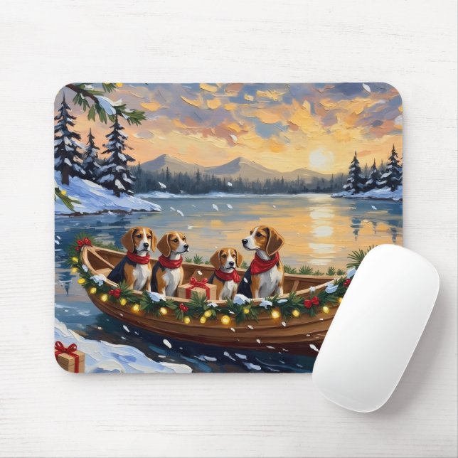 Beagle Weihnachtsboot-Feiertag Mousepad (Mit Mouse)