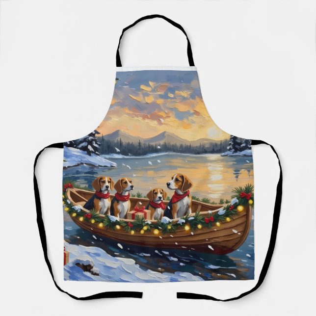 Beagle Weihnachtsboot Urlaub Schürze (Vorderseite)