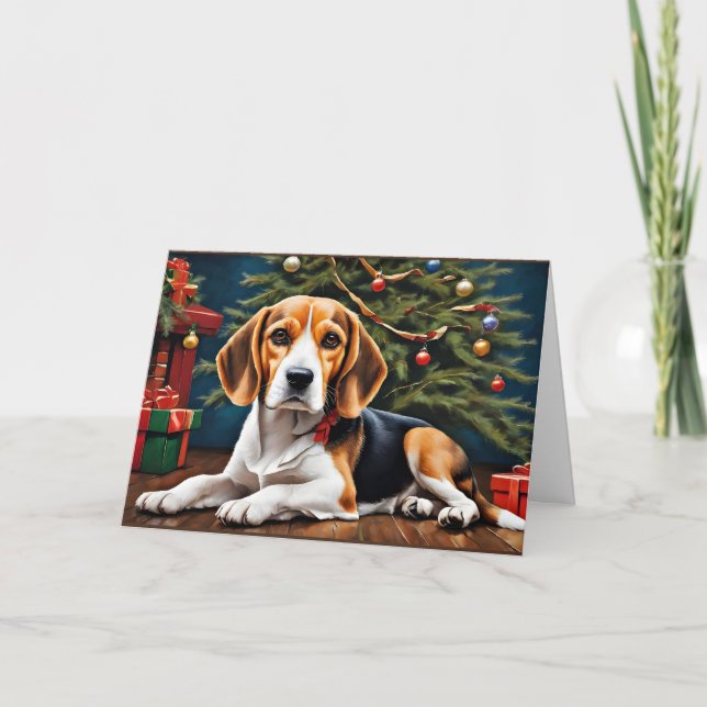 Beagle Weihnachtsfeiertag Karte (Vorderseite)