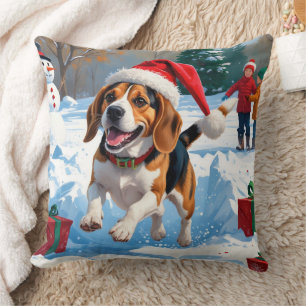 Beagle Weihnachtsfest Schnee Szene Kissen