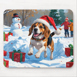 Beagle-Weihnachtsfest-Schneeszene Mousepad