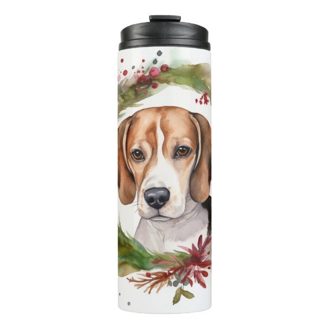 Beagle Weihnachtsfest Thermosbecher (Vorderseite)