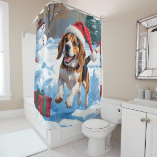Beagle Weihnachtsfestliche Schneeszene Duschvorhang