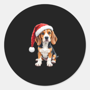 Beagle Weihnachtshund Long Sleeve T - Shirt Runder Aufkleber