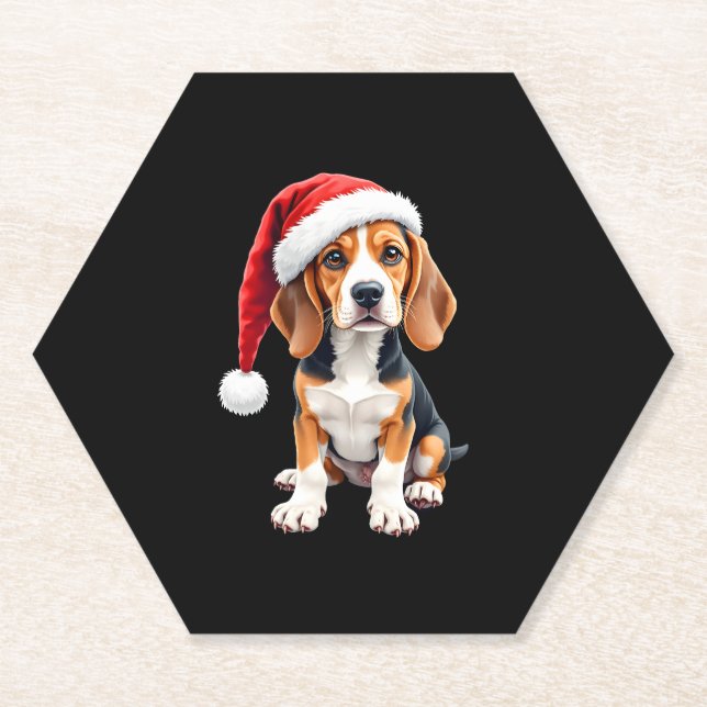 Beagle Weihnachtshund Long Sleeve T - Shirt Untersetzer (Vorderseite)