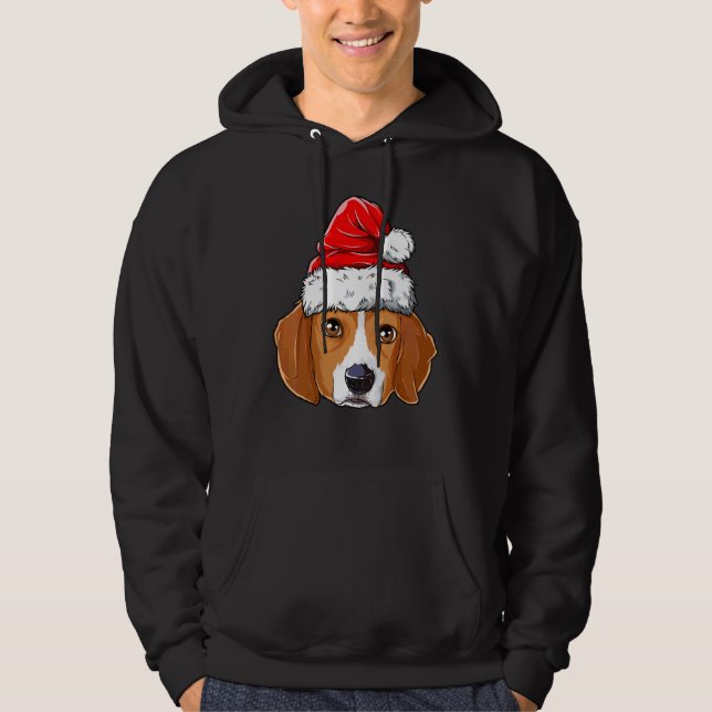 Beagle Weihnachtshund Weihnachtsmannmütze Weihnach Hoodie (Vorderseite)