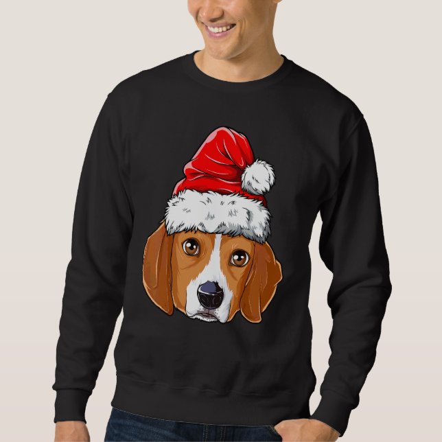 Beagle Weihnachtshund Weihnachtsmannmütze Weihnach Sweatshirt (Vorderseite)