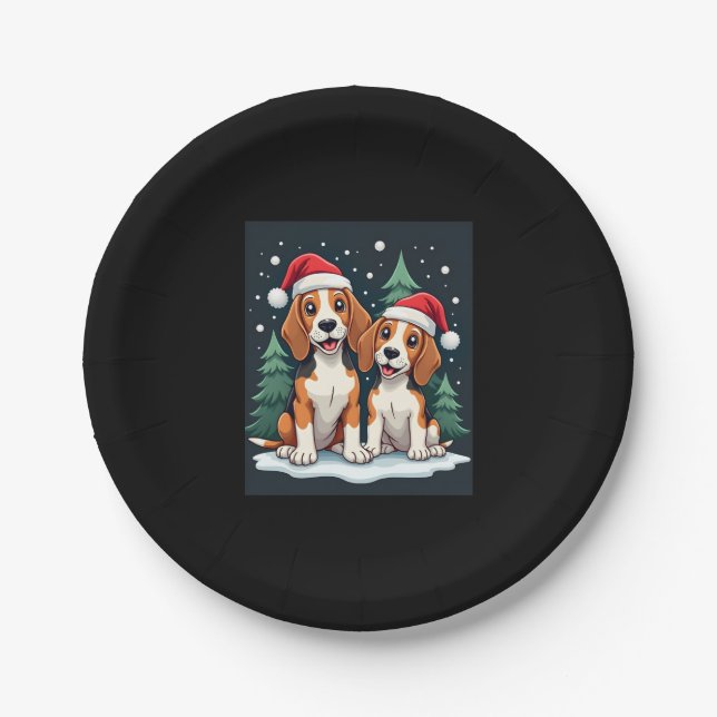Beagle Weihnachtshundebesitzer Xmas Urlaub Pajama  Pappteller (Vorderseite)