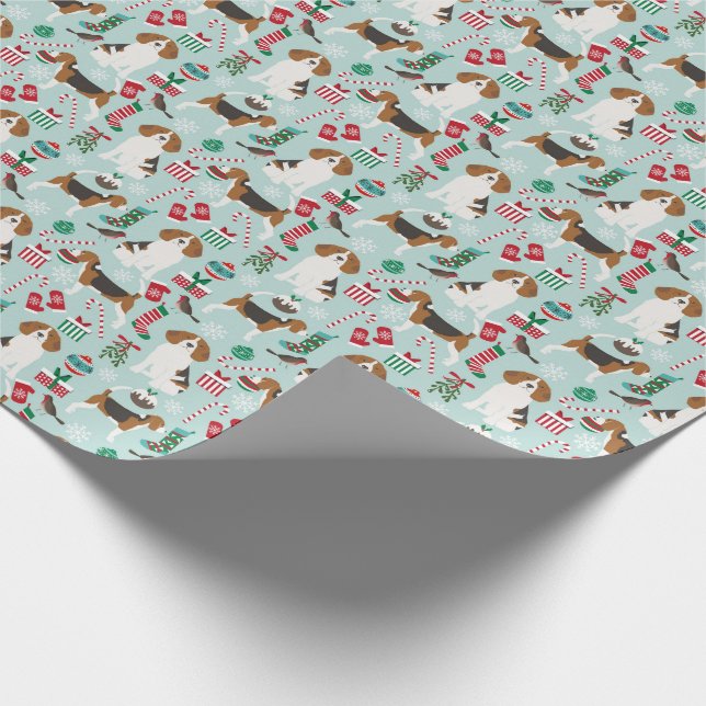 Beagle Weihnachtshundewackelpapier Geschenkpapier (Ecke)