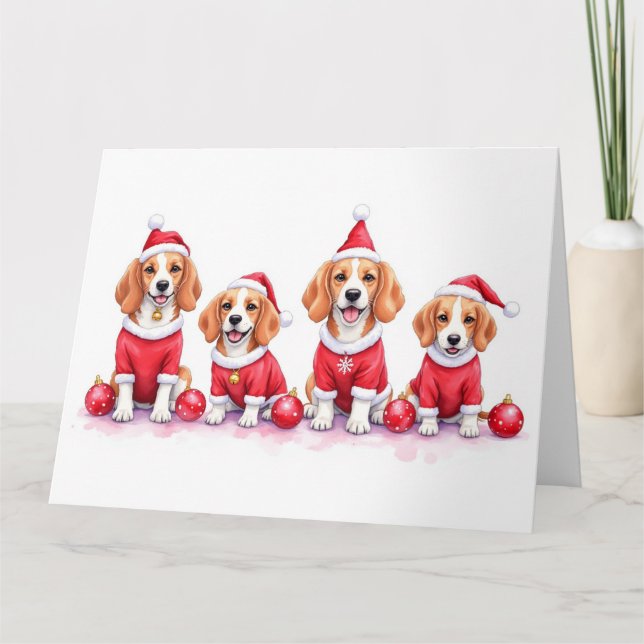 Beagle-Weihnachtskleid Santa-Hut Karte (Vorderseite)