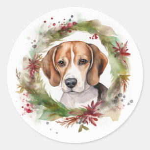 Beagle-Weihnachtskranz Festlicher Hund Runder Aufkleber