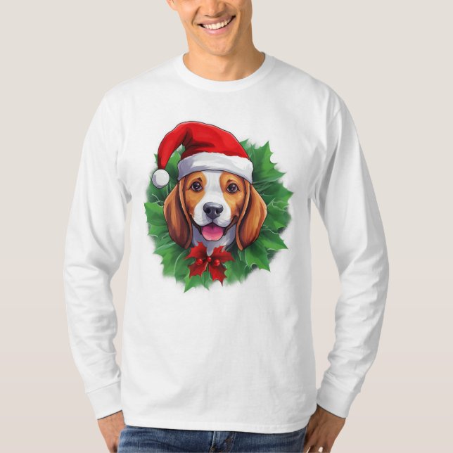 Beagle Weihnachtskranz Shirt (Vorderseite)
