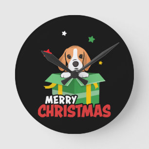 Beagle Weihnachtsmann Hunde Liebhaber Frohe Weihna Runde Wanduhr