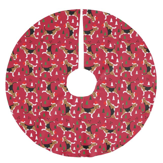 Beagle Weihnachtsmannmütze Weihnachtsbaum in Rot Polyester Weihnachtsbaumdecke (Vorderseite)