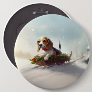 Beagle Weihnachtsschnee im Winter Button