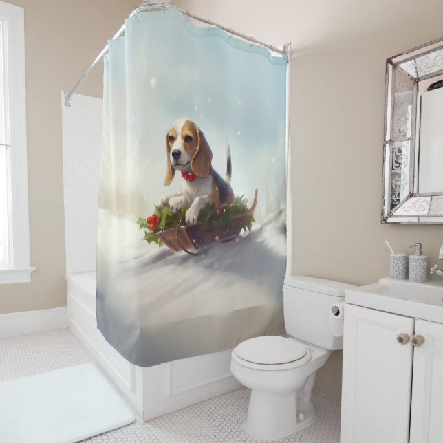 Beagle Weihnachtsschnee im Winter Duschvorhang (Beispiel)