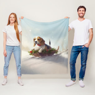 Beagle Weihnachtsschnee im Winter Fleecedecke