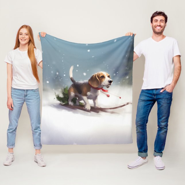 Beagle Weihnachtsschnee im Winter Fleecedecke (Beispiel)