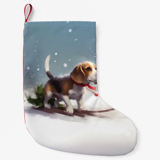 Beagle Weihnachtsschnee im Winter Kleiner Weihnachtsstrumpf (Vorderseite)