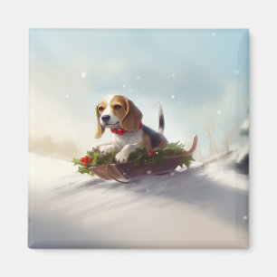Beagle Weihnachtsschnee im Winter Magnet