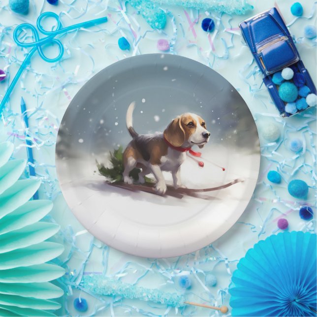 Beagle Weihnachtsschnee im Winter Pappteller (Party)