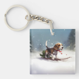 Beagle Weihnachtsschnee im Winter Schlüsselanhänger