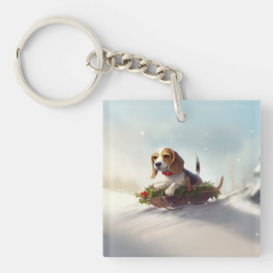 Beagle Weihnachtsschnee im Winter Schlüsselanhänger