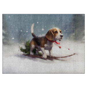 Beagle Weihnachtsschnee im Winter Schneidebrett