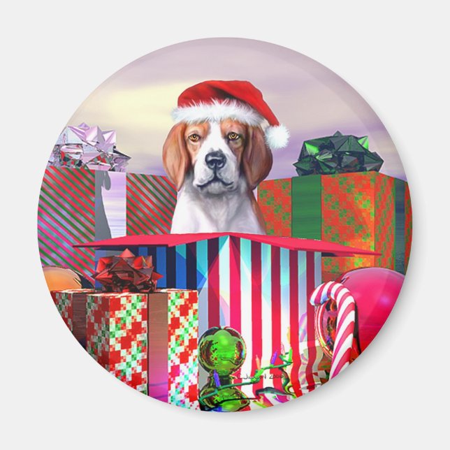 Beagle Weihnachtsüberraschung Magnet (Vorne)