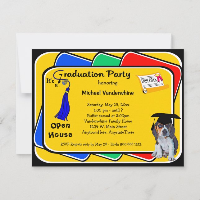 Beagle Welpe Blue Abschluss Growler Party Einladun Einladung (Vorderseite)