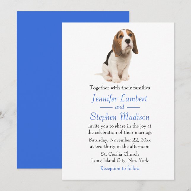 Beagle Welpe Dog Blue Wedding Einladung (Vorne/Hinten)