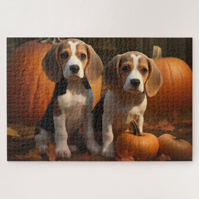 Beagle Welpe Herbst Kürbis (Horizontal)