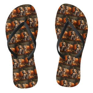 Beagle Welpe Herbst Kürbis Flip Flops
