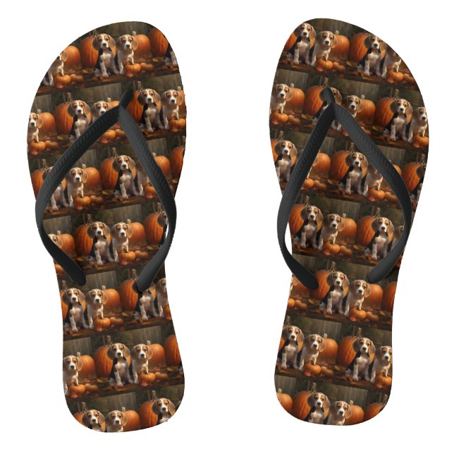 Beagle Welpe Herbst Kürbis Flip Flops (Fußbett)