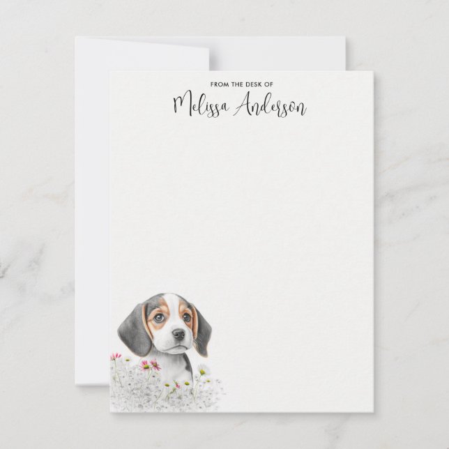 Beagle Welpe Hund Niedlich Wasserfarbe Personalisi Mitteilungskarte (Vorderseite)
