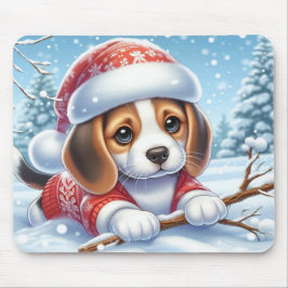 Beagle Welpe im Weihnachtsgeschäft geniessen den S Mousepad