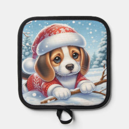 Beagle Welpe im Weihnachtsgeschäft geniessen den S Topflappen