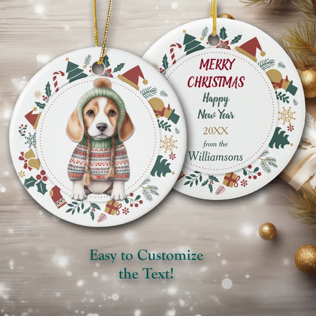 Beagle Welpe im Winter Weihnachten im Winter Keramik Ornament (Von Creator hochgeladen)