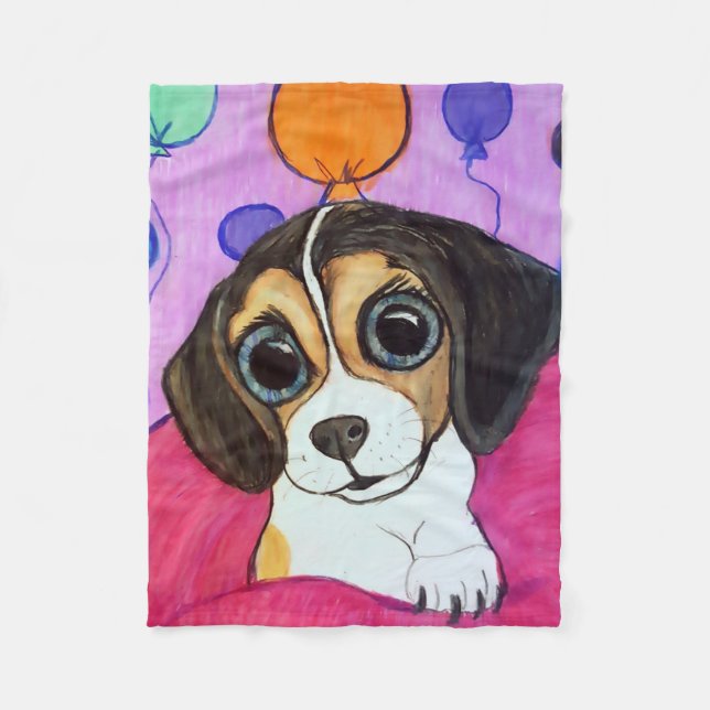 Beagle-Welpe mit Ballonen Fleecedecke (Vorderseite)