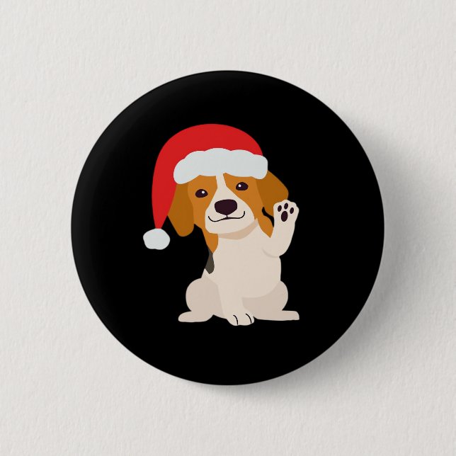 Beagle Welpe mit dem Hut des Weihnachtsmannes für  Button (Vorderseite)