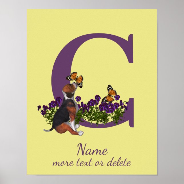 Beagle-Welpe Schmetterlinge Monogramm Anfangsbuchs Poster (Vorne)
