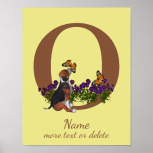 Beagle-Welpe Schmetterlinge Monogramm Anfangsbuchs Poster